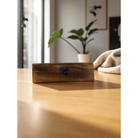 Hand Carved Wooden Box Tarot Floral Motif Latch Closure Storage Jewelry Decor - Picture 3 of 12